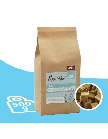 Crocchette naturali per cani al Merluzzo 500 gr Crocchette naturali per cani al Merluzzo 500 gr